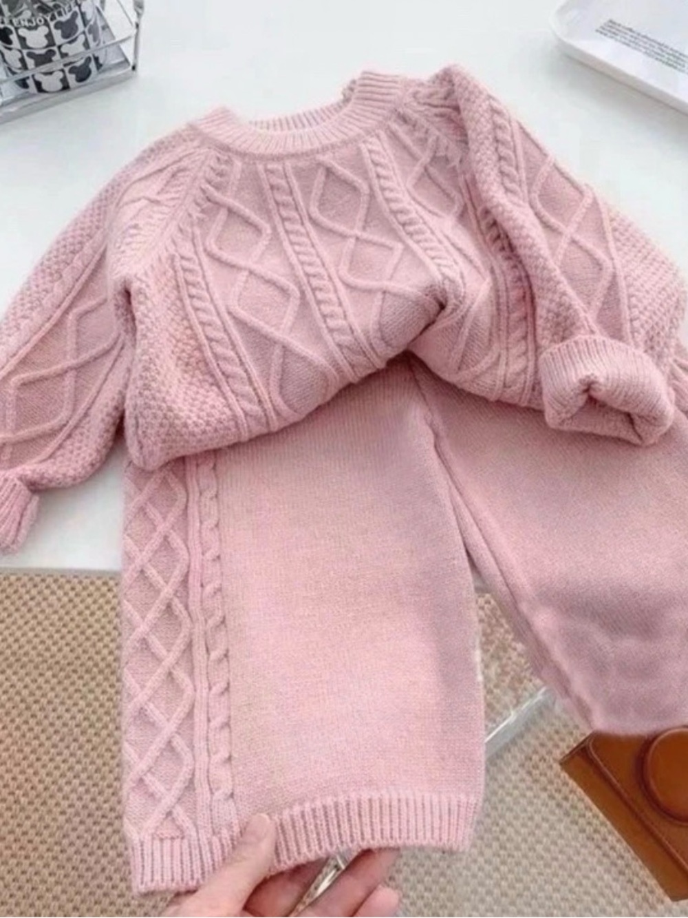 Kids Pink Cable Knit winter set - Cozy Two-Piece size 24M/2T